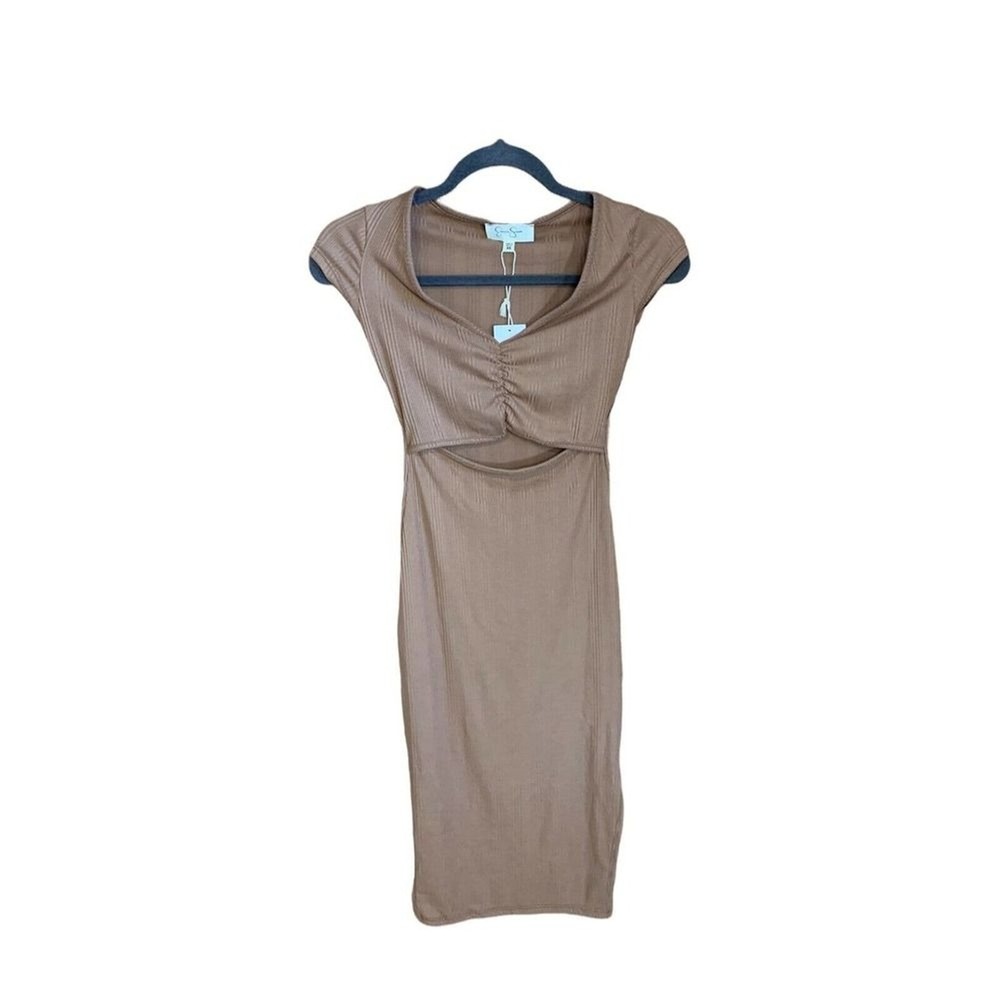 Jessica Simpson Womens Sheath Dress XS Front Waist Cutout Stretch‎ Knit Tan 3387